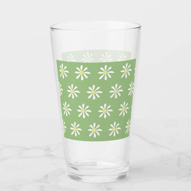 Tumbler de vidrio Daisy Dainty (Sage Green & White (Anverso)