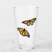 Tumbler de vidrio de 16 oz Dos mariposas monarca