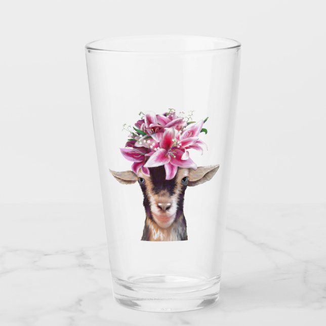 Tumbler de vidrio de 16 oz Lily the Goat (Anverso)