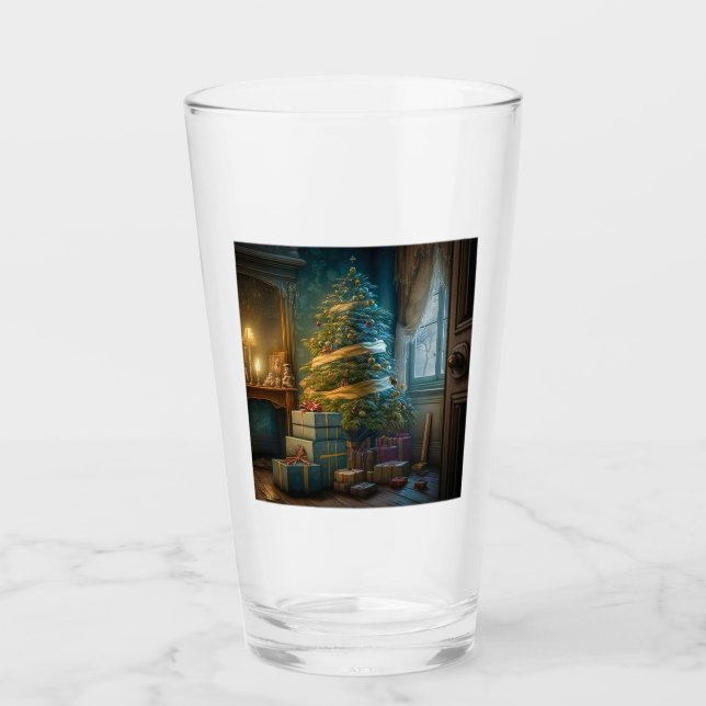 Tumbler de vidrio de árbol de Navidad interior (Anverso)