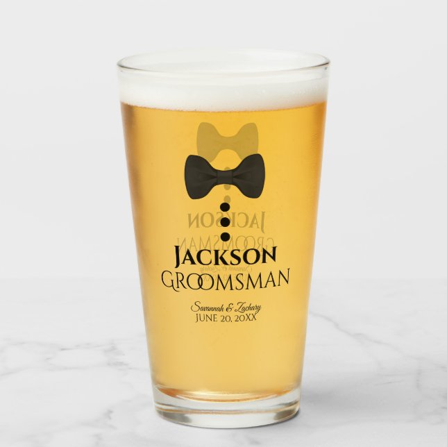 Tumbler de vidrio de favor de bodas de Groomsman (Anverso (lleno))