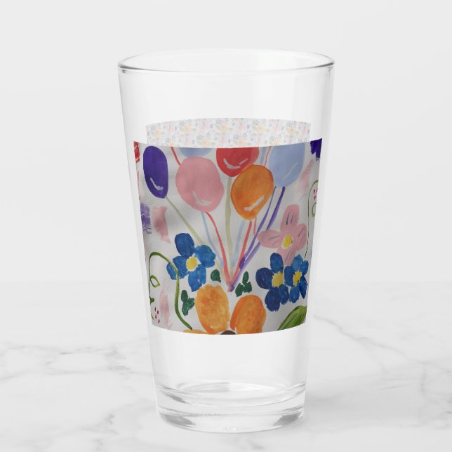 Tumbler de vidrio de flores y globos (Reverso)