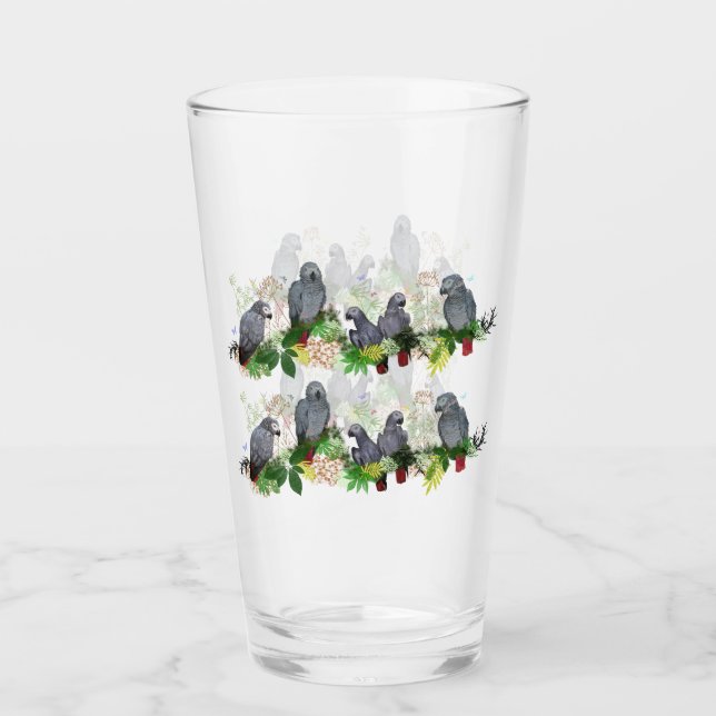 Tumbler de vidrio de loro gris Fiesta africano (Anverso)