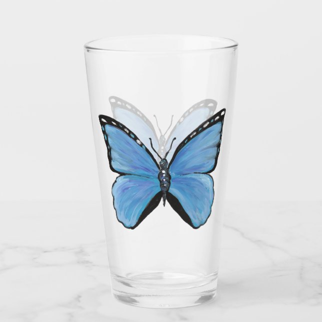 Tumbler de vidrio de mariposa azul (Anverso)