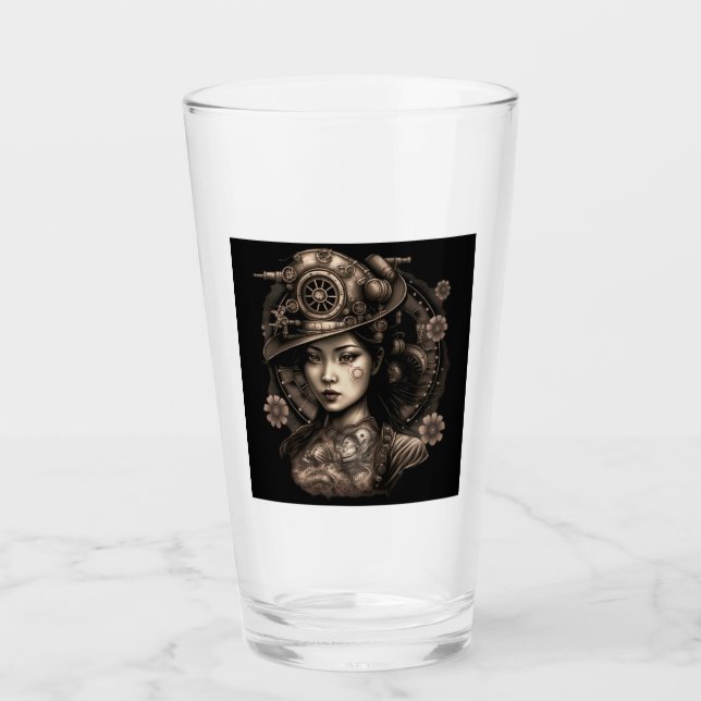 Tumbler de vidrio de mujer de Steampunk asiática (Anverso)