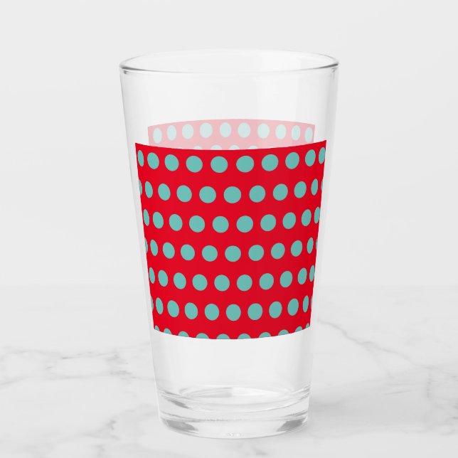 Tumbler de vidrio de punto de polka (rojo y agua) (Anverso)