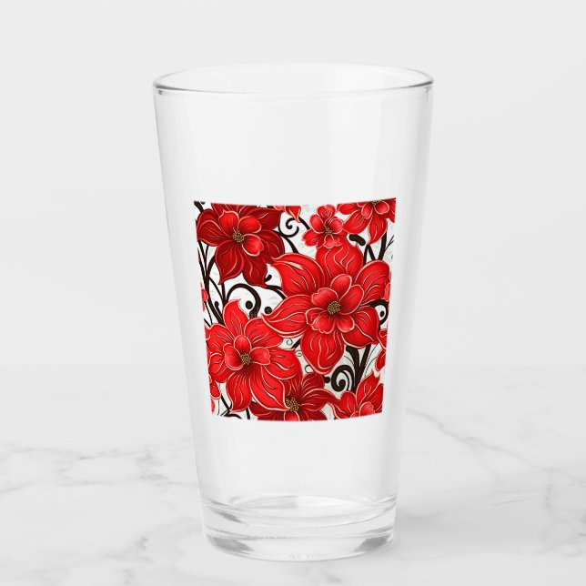 Tumbler de vidrio del patrón de las flores rojas (Anverso)
