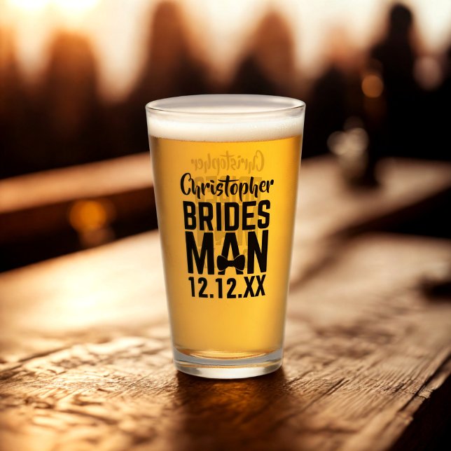 Tumbler de vidrio para hombre de novia del partido (For your Bridesman. Just add his name and your wedding date)