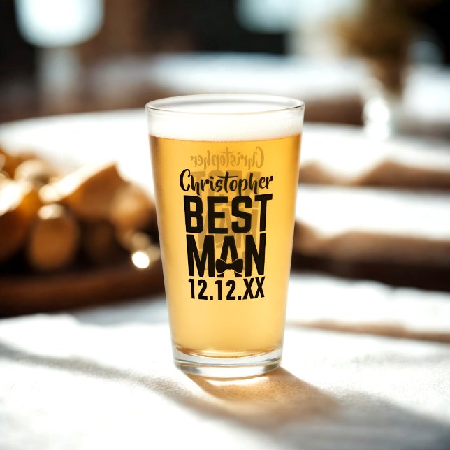 Tumbler de vidrio para hombre mejor partido de bod (For the Best Man in your wedding party. Just add his name and your wedding date)