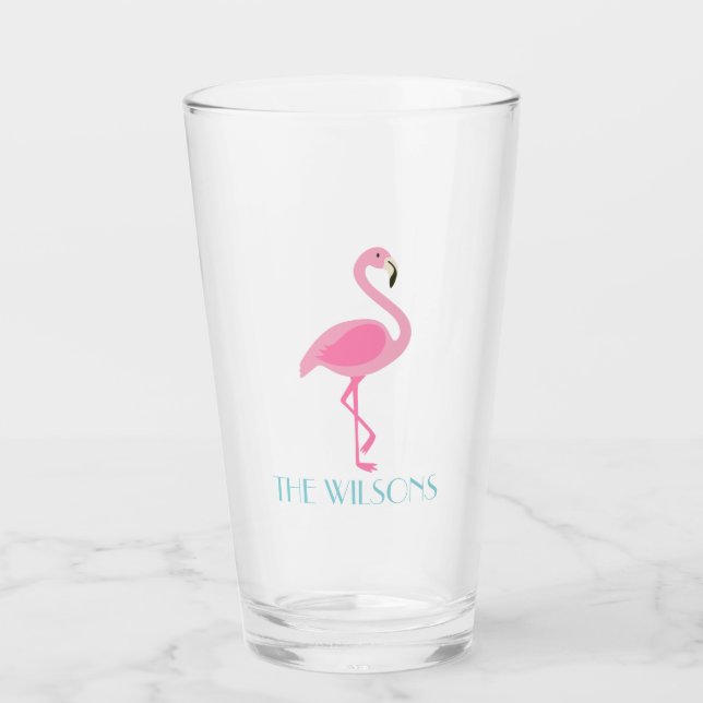 Tumbler de vidrio personalizado Flamingo rosa (Anverso)