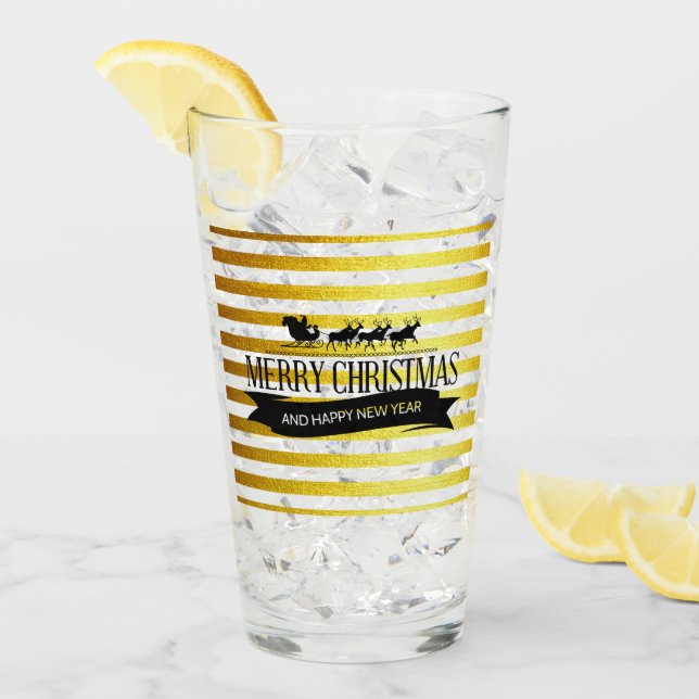 Tumbler de vidrio rayado de oro para navidades (Anverso (hielo))