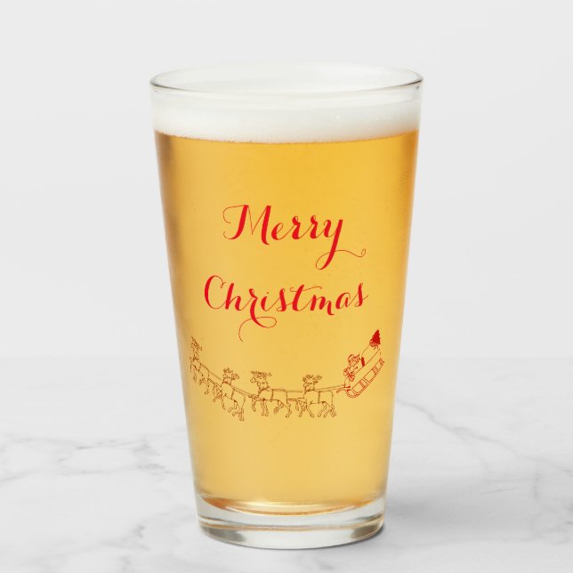 Tumbler de vidrio - Santa Claus y Sleigh Greeting (Anverso (lleno))