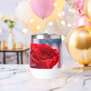 Tumbler de vino personalizado de la rosa roja patr
