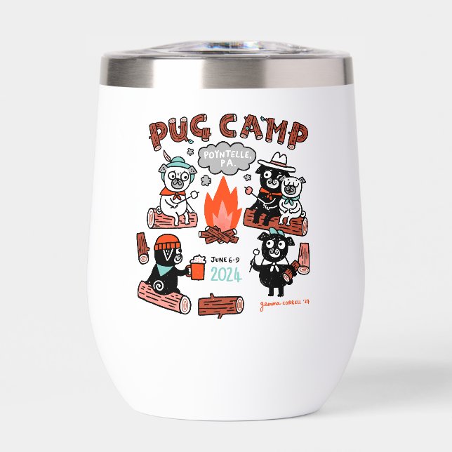Tumbler de vino Pug Camp 2024 - Blanco (Frente)
