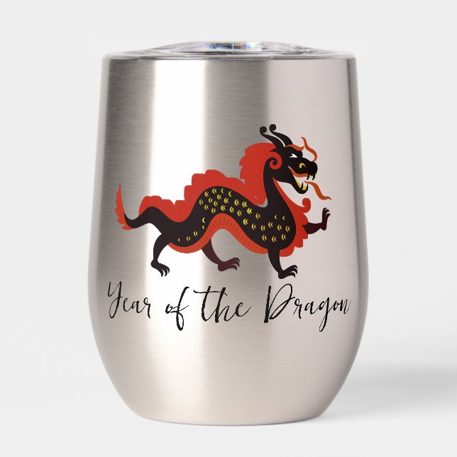 Tumbler de vino térmico de diseño de dragón (Frente)