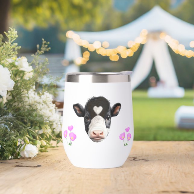 Tumbler de vino térmico de vaca y flores (Boda)