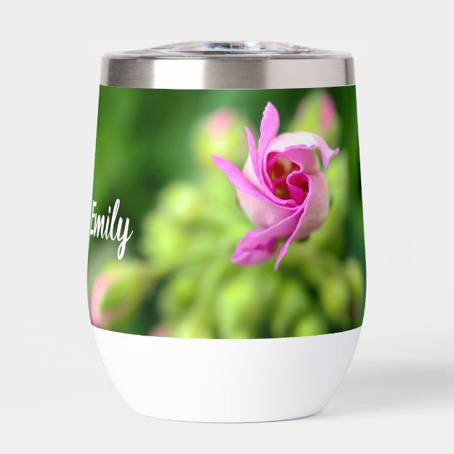 Tumbler personalizado con brote de flores rosadas (Frente)