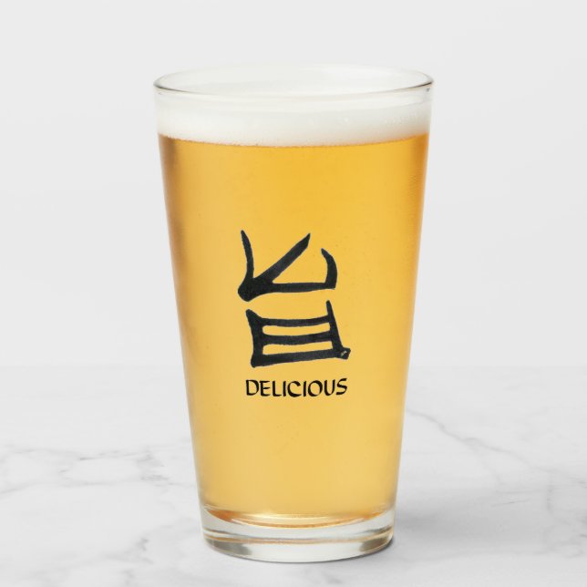 Tumblor de vidrio negro Kanji Delicious (Anverso (lleno))