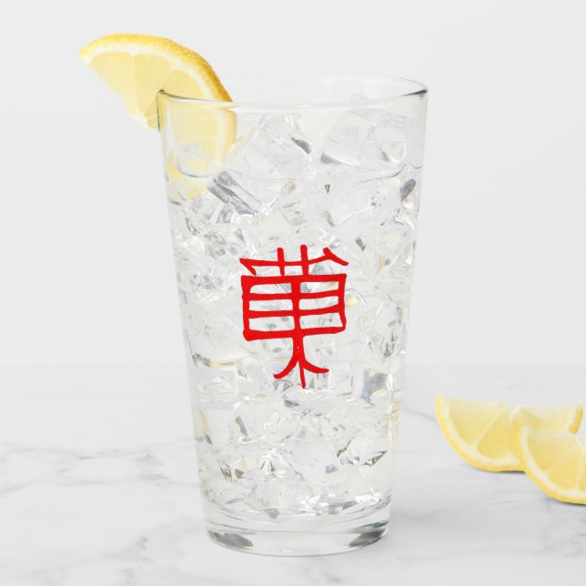 Tumblor de vidrio rojo Kanji Treat (Anverso (hielo))
