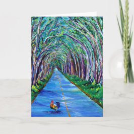 Túnel del árbol de Kauai con tarjeta de saludo de