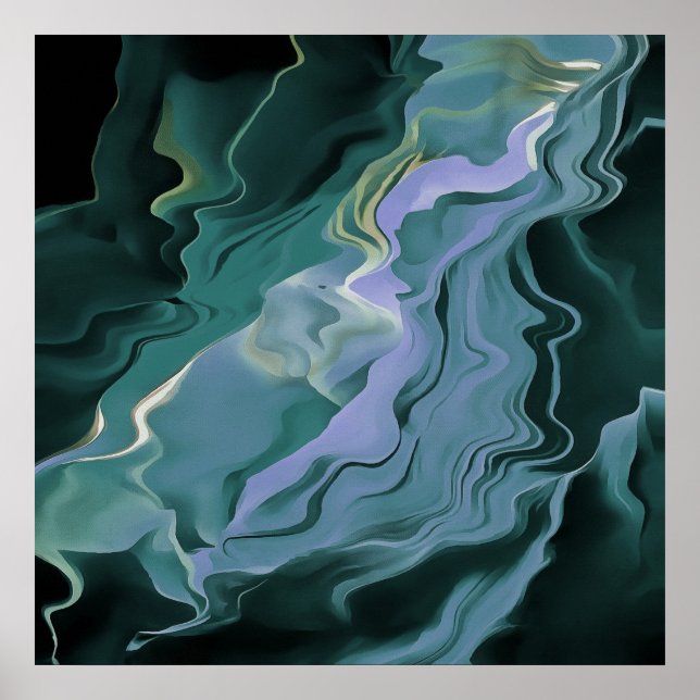 Turbulencia azul Pour Acrílico Resumen de arte (Frente)