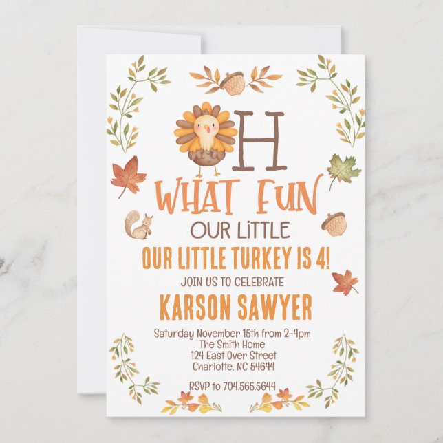 Turca Invitación de cumpleaños al Día de Acción de (Anverso)