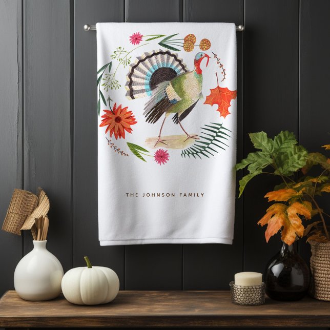 Turco Rústico Elegante Día de Acción de Gracias Bo (Modern Elegant Turkey Thanksgiving Botanical Hand Towel)