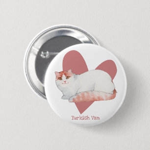 Turco Van Cat Watercolor Kitty Botón De Corazón Ro