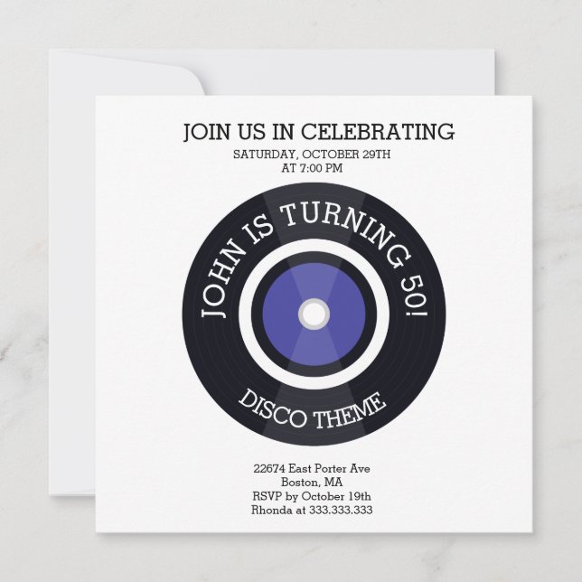 TURNING 50, tema Disco Invitación al cumpleaños (Anverso)