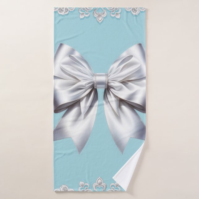 Turquesa Azul Huevo de Robin Gran Lazo Blanco Nupc (Toalla de baño)