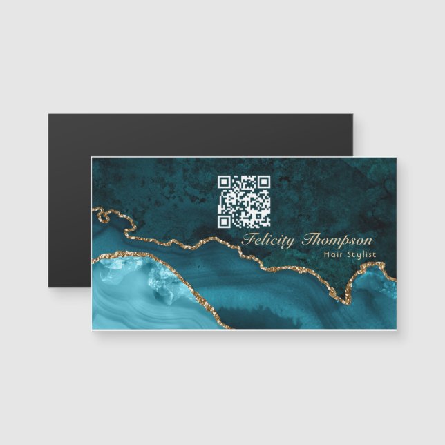 Turquesa - Código QR de ágata verde y dorada (Anverso/Reverso)
