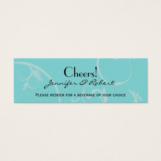 Turquesa con boleto de bebida para Bodas de Swirl  (Frente)