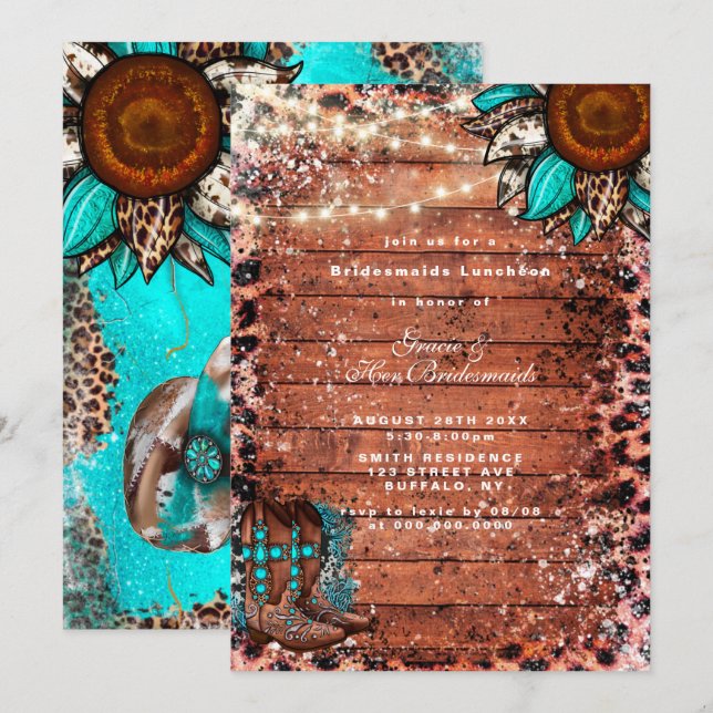 Turquesa Country Bridesmaids Invitación al almuerz (Anverso / Reverso)