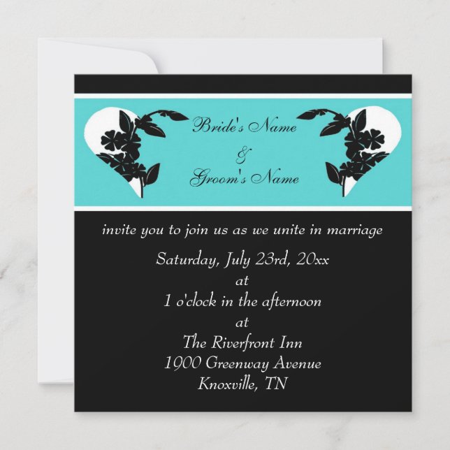 Turquesa de los corazones e invitación negra de la (Anverso)
