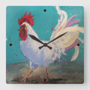 Turquesa de reloj de pared de gallo blanco (con ma