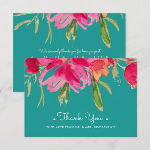Turquesa Fuchsia Floral Gracias Tarjeta Boda