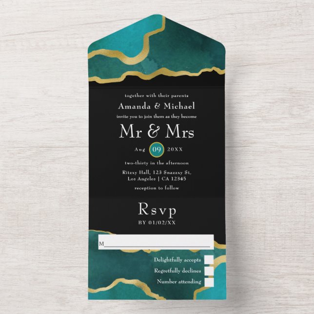 Turquesa - Invitación de Boda Todo en Uno de Ágata (Interior)