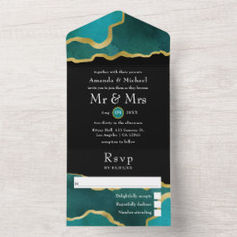 Turquesa - Invitación de Boda Todo en Uno de Ágata