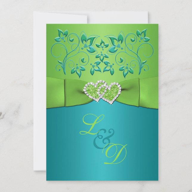 Turquesa, invitación unida floral 2 de los (Anverso)