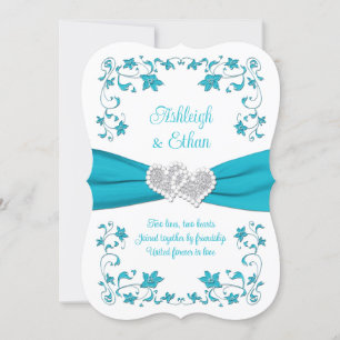 Turquesa, plata amor corazón Invitación a la boda