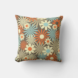 Turquesa retro, beige, Cojín decorativo floral Nar