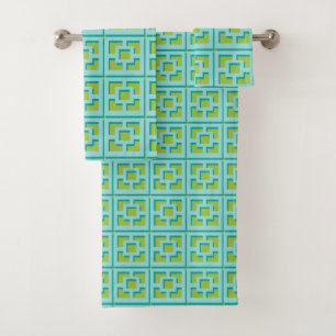 Turquesa retro y toalla de enrejado verde