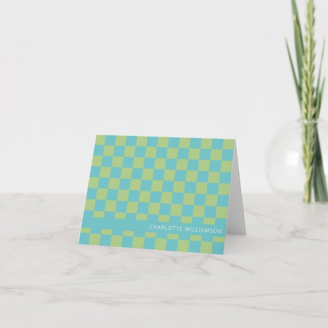Turquesa Verde Cuadrícula Personalizado Nombre Ret (Anverso)