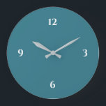 Turquesa y blanco Minimalista grande reloj<br><div class="desc">El reloj moderno presenta un diseño minimalista en una paleta de colores turquesa y blanco. Un diseño sencillo y sencillo con números blancos sobre un fondo turquesa. Una moderna adición a su cocina, sala de estar o pared de oficinas, un moderno regalo de oficina o un moderno regalo de casa...</div>