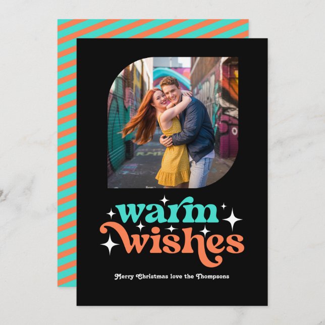 Turquesa y Coral Foto de Navidad Moderna Retro (Anverso / Reverso)