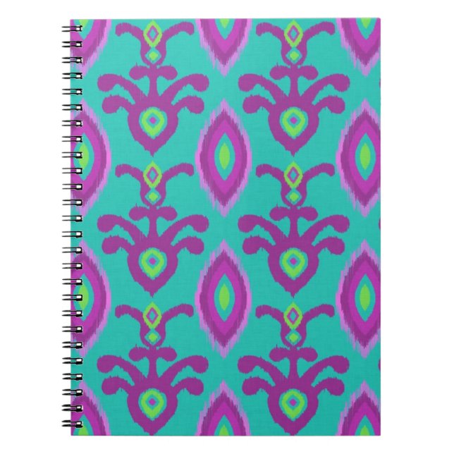 Turquesa y cuaderno púrpura del diseño de Ikat (Frente)