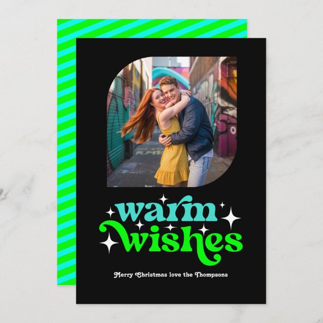 Turquesa y Lima Foto Moderna de Navidad con Estilo (Anverso / Reverso)