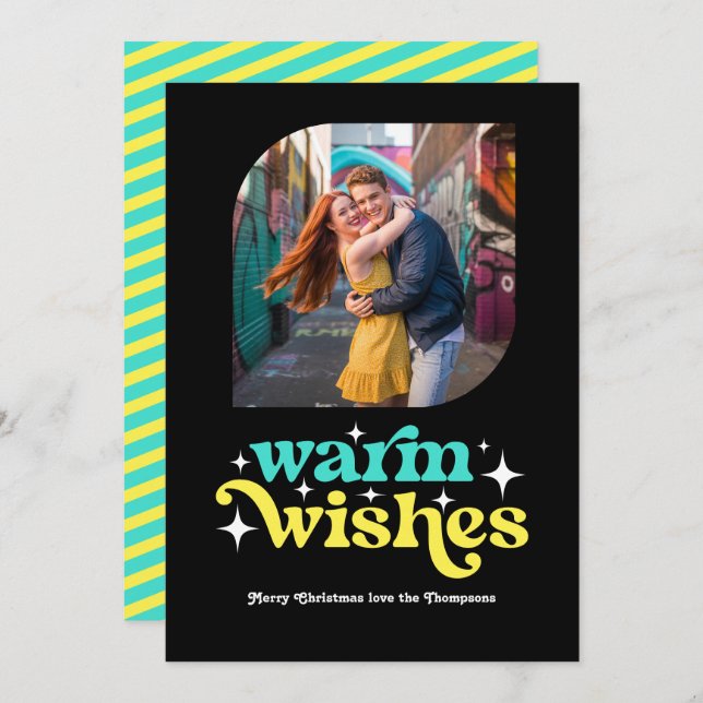 Turquesa y Limón Moderno Retro Navidad Foto (Anverso / Reverso)