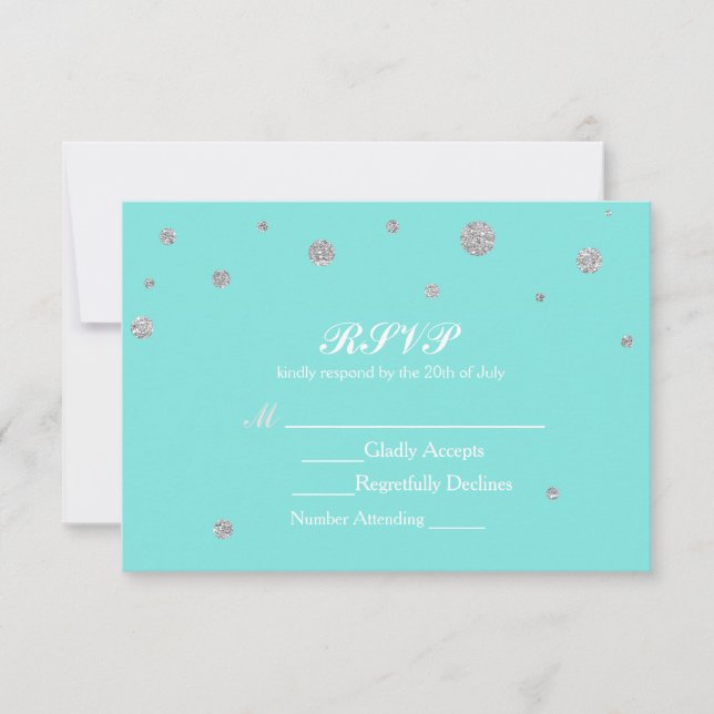Turquesa y Plata Confeti RSVP (Anverso)