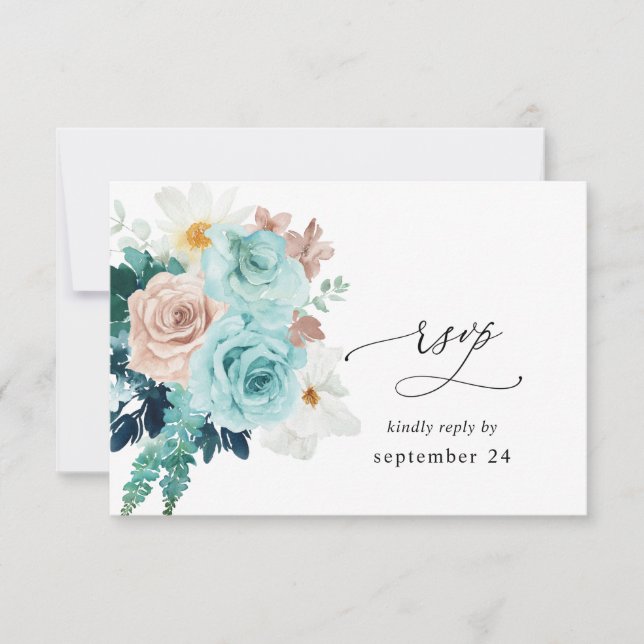 Turquesa y Rosa Beige con RSVP de comida (Anverso)